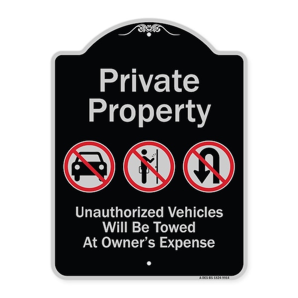 Designer Series-Private Property Unauthorized Vehicles Towed No Cars, 24" x 18", BS-1824-9914